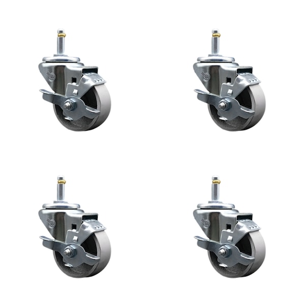 Service Caster Semi Steel Swvl Grip Ring Caster Set 4 w/3''Wheel&7/16''Stem-4 Swvl w/Top Lck BRK, 4PK SCC-GR20S314-SSS-TLB-716138-4 - main